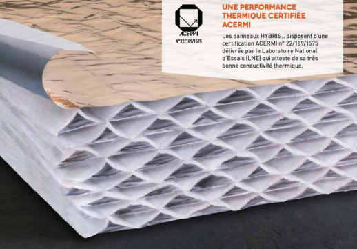 Vue en coupe du panneau isolant thermo-réflecteur HYBRIS certifié ACERMI n°22/189/1575